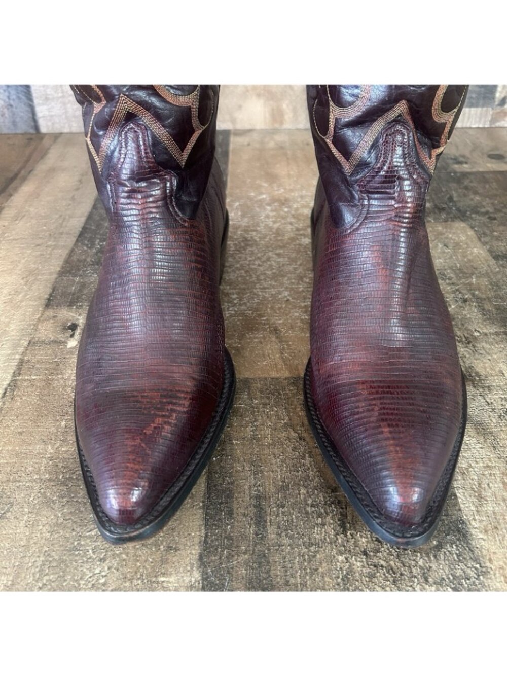 Los Altos Vintage Teju Lizard Burgundy Western Cowboy Boots Mens 10 EE - Picture 9 of 12